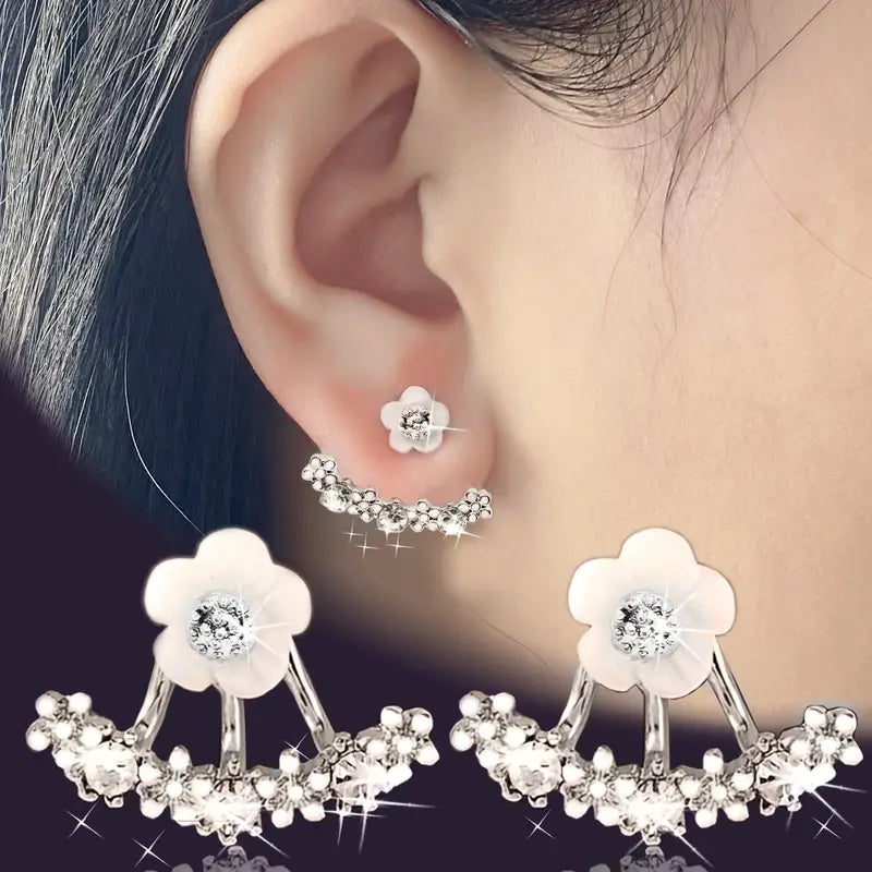 Elegant Floral Cubic Zirconia Earrings: Chic Alloy Dangle Studs for Girls 15+, Fashionable Accessory for Valentine's Day & Christmas Gifts