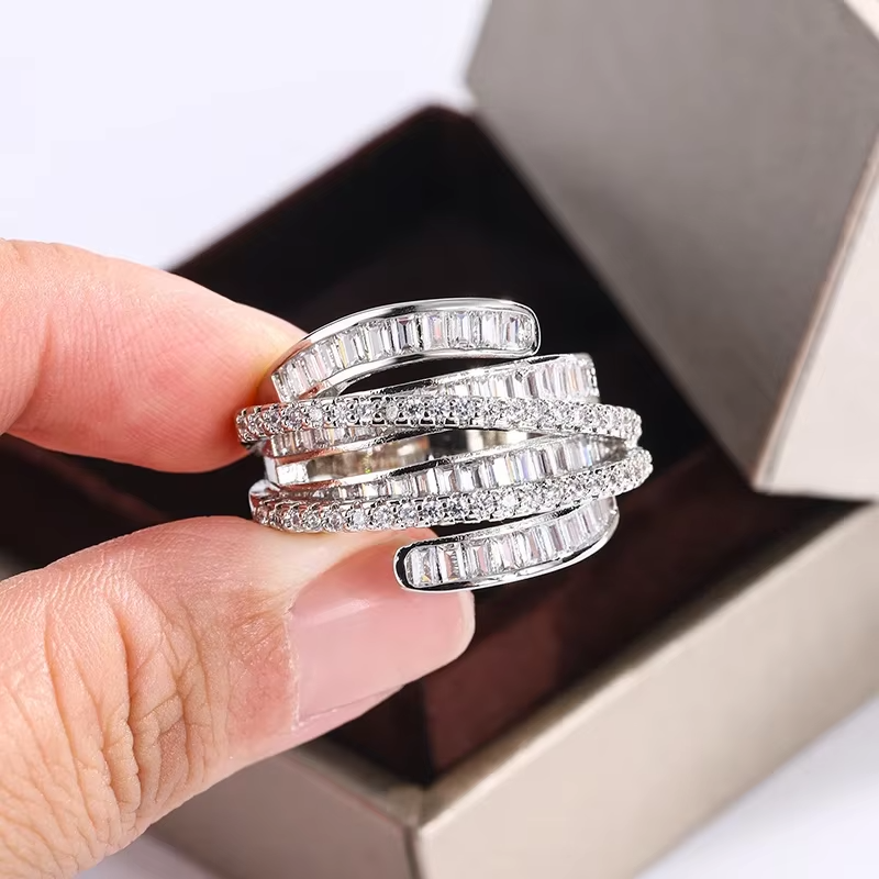 High Quality Interwoven Geometric White Zircon Ring 925 Silver for Ladies Men Wedding Party Engagement Jewelry Gift