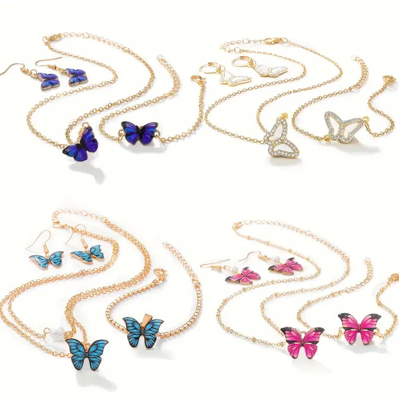 1 Pair Of Earrings + 1 Necklace + 1 Bracelet Coquette Style Jewelry Set Trendy Butterfly Design Pick A Color U Prefer Match Daily Outfits