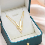 Load image into Gallery viewer, Minimalist Elegant Style Double Layer Alphabet V Pendant Inlaid zirconia Necklace Stacking Necklace Jewelry For Women
