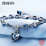 Load image into Gallery viewer, ZDADAN 925 Sterling Silver Charm Sapphire Heart Bracelet Chain For Women Fashion Engagement Party Jewelry Gift
