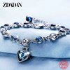 ZDADAN 925 Sterling Silver Charm Sapphire Heart Bracelet Chain For Women Fashion Engagement Party Jewelry Gift