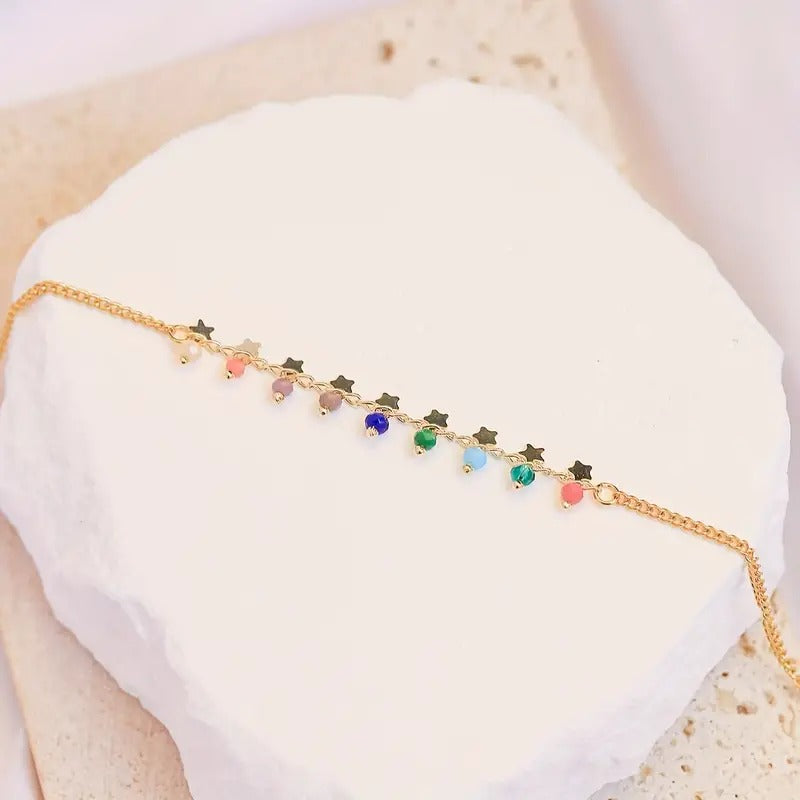 1 Pc Delicate Colorful Rice Beads Star Pendant Bracelet Stainless Steel Jewelry Elegant Bohemian Style For Women Summer Dating