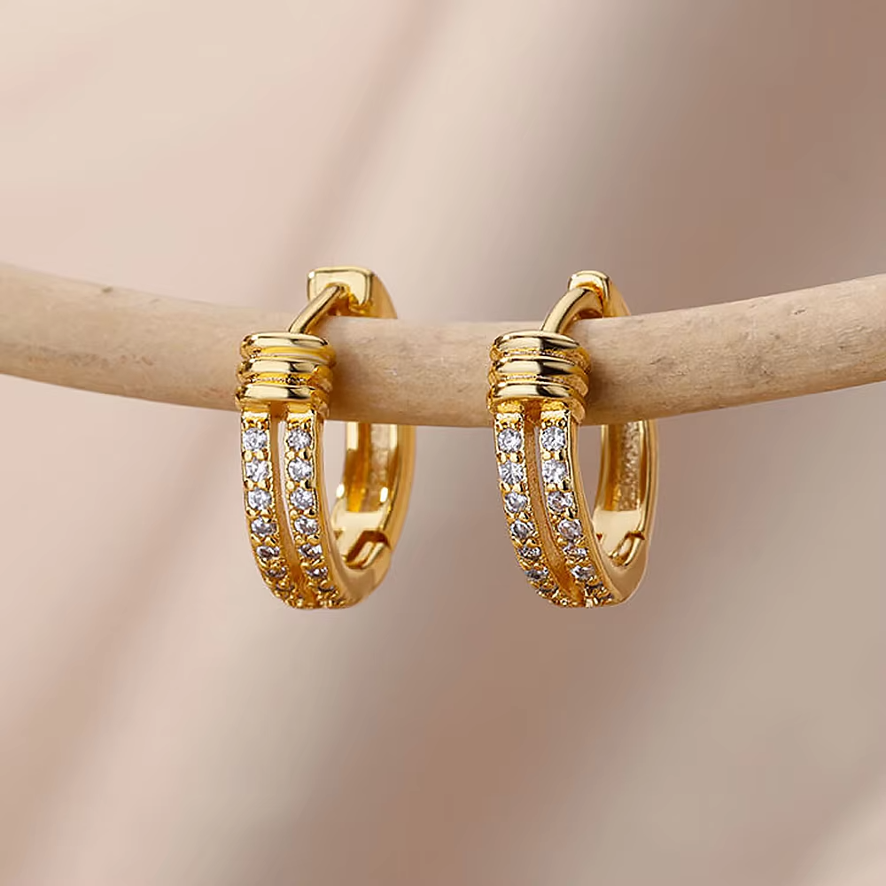 Cubic Zircon Hoop Earrings for Women Luxury Gold Color Stainless Steel Earrings 2024 Trend Piercing Aesthetic Ear Jewelry aretes