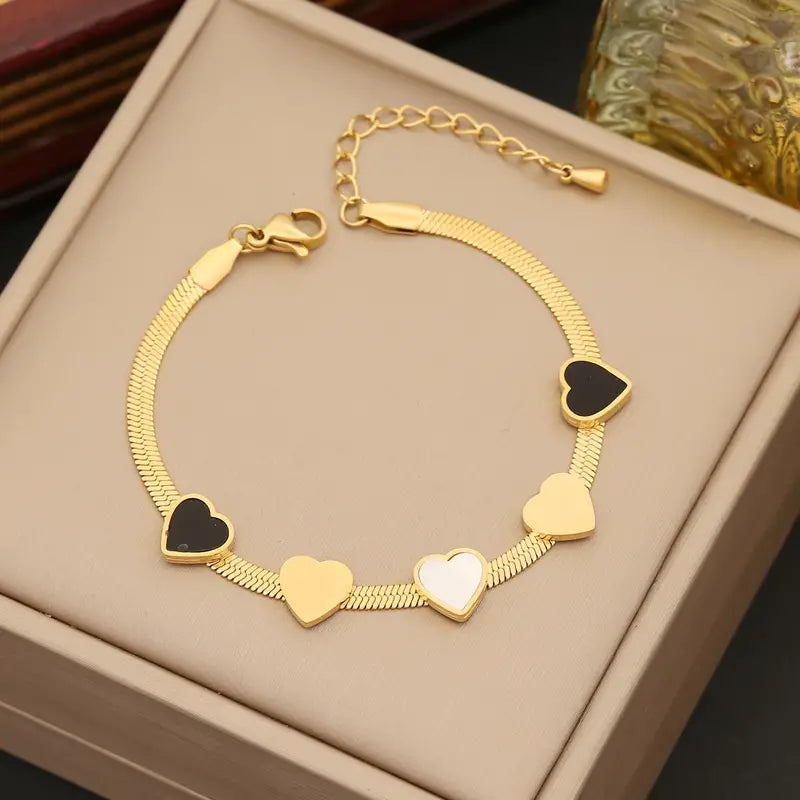 Earrings + Necklace / Bracelet + Earrings Coquette Style Jewelry Set Made Of Stainless Steel 18k Plated Cute Heart Design Match Daily Outfits Without Box