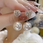 Load image into Gallery viewer, 1 Pair Exquisite Shiny Heart &amp; Faux Pearl Dangle Earrings - Elegant, Versatile, and Reversible Jewelry with Two Wearings Ways and Stylish Pearl Accents - Perfect for Everyday Wear, Parties, and Special Occasions
