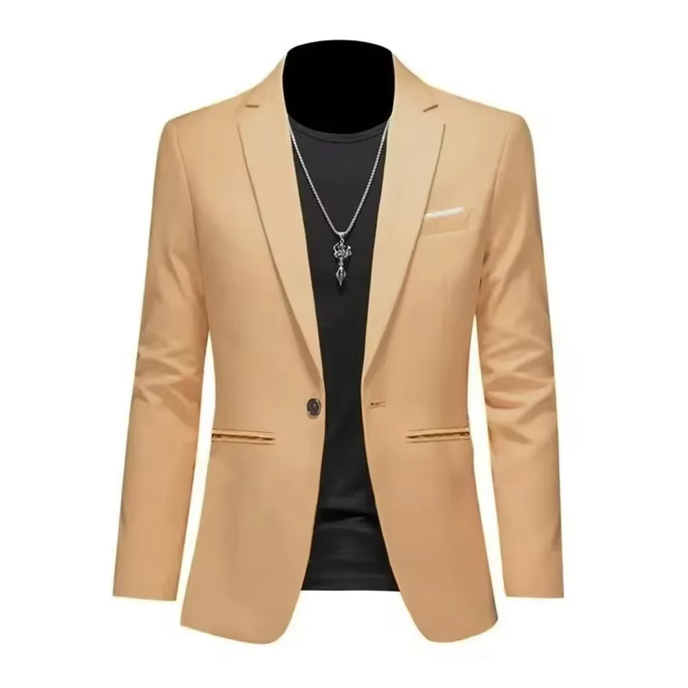 Men's Casual Business Fashion Suit Slim Fit Formal Chic Jacket Single Button Solid Lapel Outwear Elegant Costume Pockets Suit