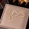 3pcs Earrings Plus Necklace Cute Heart Jewelry Set Made Of Stainless Steel Plated Match Daily Outfits Sweet Gift For Girls