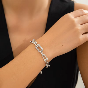 Punk Metal U-Shaped Bangle Bracelet for Women Trendy Crystal Zircon Chain Charm Bracelet Jewelry Party Gift Mujer