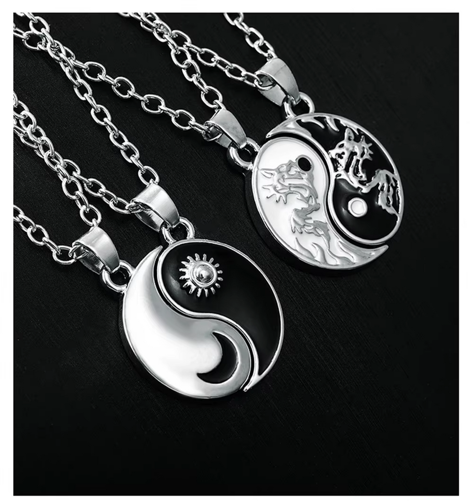 2 Pcs/Set Tai Chi Necklace Alloy Yin Yang Pendant Necklace Birthday Jewelry Gift