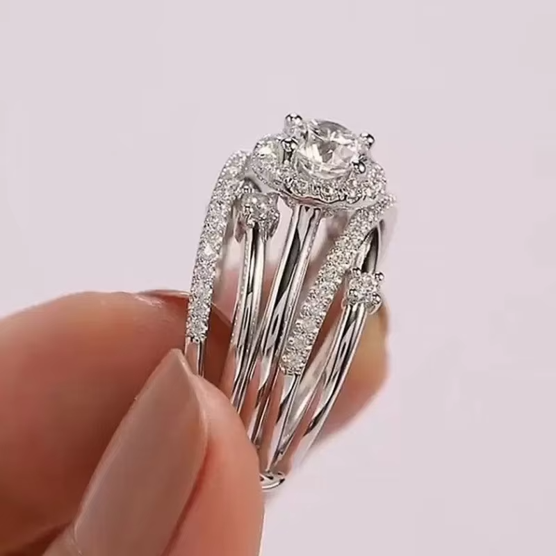 Luxury 925 Sterling Silver Wedding Rings for Women Fancy Cross Design Inlaid Shiny CZ Stone Fashion Female Jewelry Gifts
