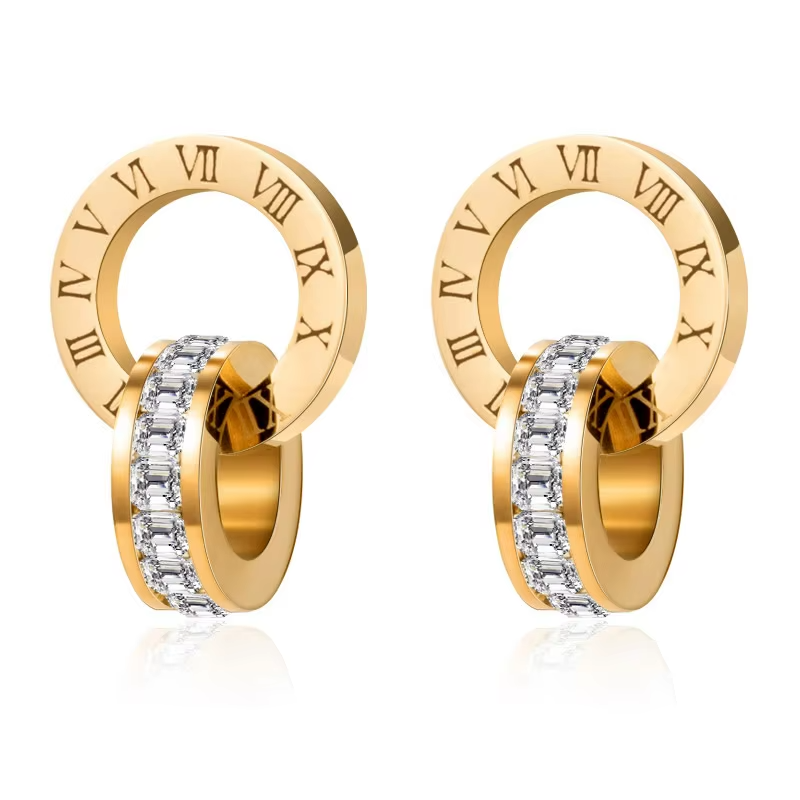 Classic Roman Numeral Crystal Stainless Steel Earrings Necklace for Women Luxury Elegant Fashion Wedding Party Jewelry Gift