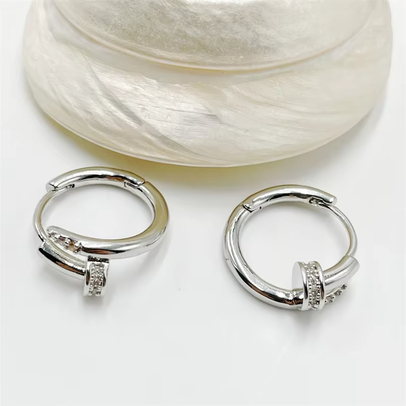 925 Silver Plated Zircon Round Circle Hoop Earring for Women Minimalist Trendy Jewelry Shiny Accessories eh2031