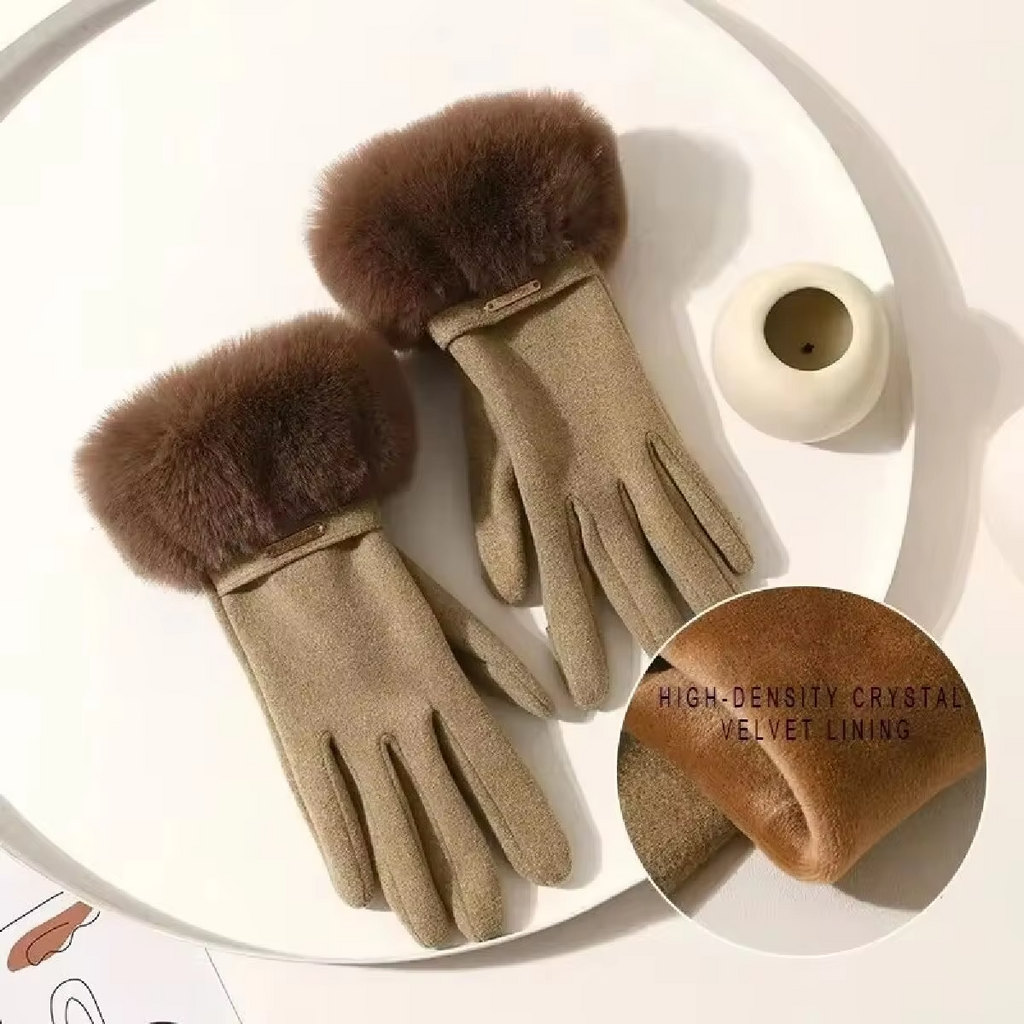 Winter Women Keep Warm Plus Velvet Touch Screen Thicken Plush Wrist Suede Gloves