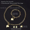 Plated Jewelry Set With Chain Necklace & Chain Bracelet & Stud Earrings With Love Heart Shape Pendant