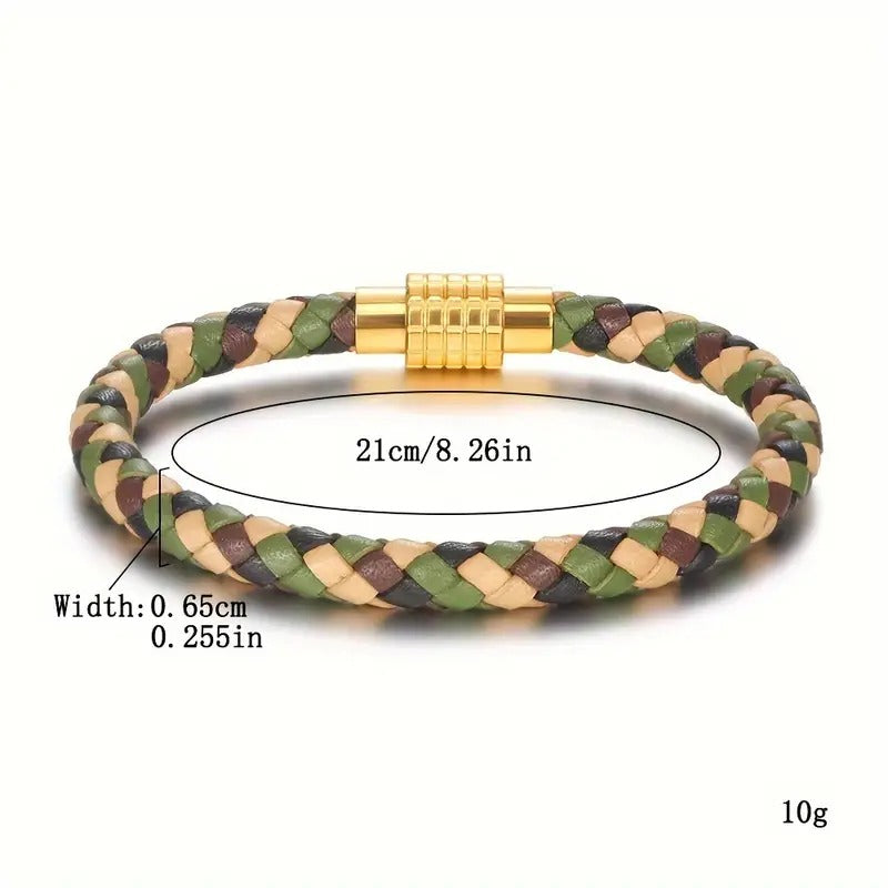 1pc Stainless Steel Buckle Camouflage Braided Leather Bangle