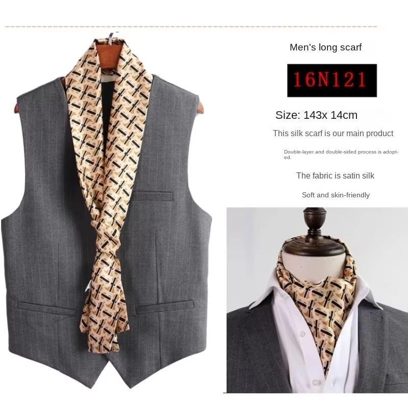 Business Scarf Hangzhou Silk Men's Scarf Long Scarf Double-Sided Trendy British European American Style Autumn Winter