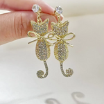 Load image into Gallery viewer, Cute Rhinestone Cat Drop Earrings for Women Korean Long Tassel Zircon Earrings Kitty Animal Fashion Party Earrings Jewelry Gift

