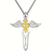 1pc Cross Necklace Angel Sword Angel Wings S925 Silver Pendant, Golden Plated Fashion Jewelry For Men