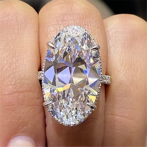 925 Sterling Silver Luxury Big Oval Cubic Zirconia Crystal Rings for Women Wedding Accessories Engagement Bands Jewelry Gifts