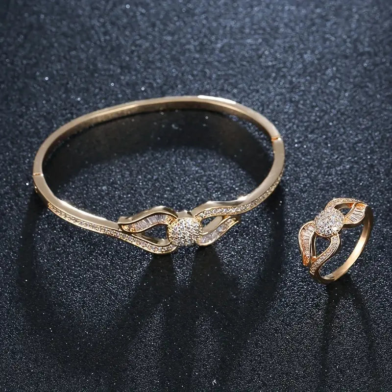 Best 1 Bangle + 1 Ring Chic Jewelry Set Plated Paved Shining Zirconia 