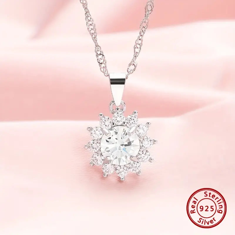 4pcs 925 Sterling Silver Earrings Ring Plus Necklace Inlaid Zircon Dainty Evening Party Decor Premium Quality At Affordable Prices With Nice Box (8.4g)