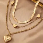 Load image into Gallery viewer, 1 Pc, Elegant Layered Heart Pendant Necklace, 3-Tier Golden Fashion Statement Jewelry, Classic Fashion Style, Chic Multi-Strand Choker With Heart Charms For Ladies
