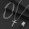 3pcs Hip Hop Style Stainless Steel Cross Pendant Necklace + Bracelet + Ring Set, Fashion Jewelry Set For Men