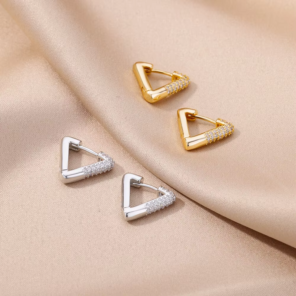 Zircon Triangle Earrings For Women Girls Luxury Stainless Steel Piercing Hoop Earring 2023 Trend Wedding Aesthetic Jewelry femme