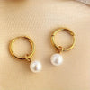 1 Pair 18K Gold-plated Stainless Steel White Bead Drop Earrings, Cute Style Simple Ear Jewelry For Girls