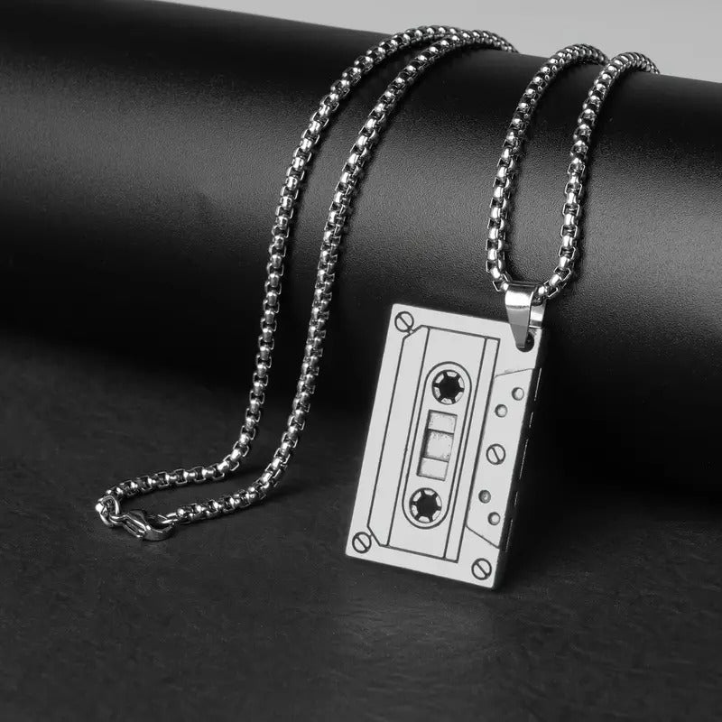 1pc Stainless Steel Tape Shaped Pendant Necklace, Suitable For Men And Women