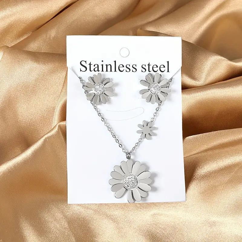 1 Pair Of Earrings + 1 Necklace Chic Jewelry Set Made Of Stainless Steel Plated Multi Styles For U To Choose Little Daisy / Heart / Paperclip Pick One U Prefer