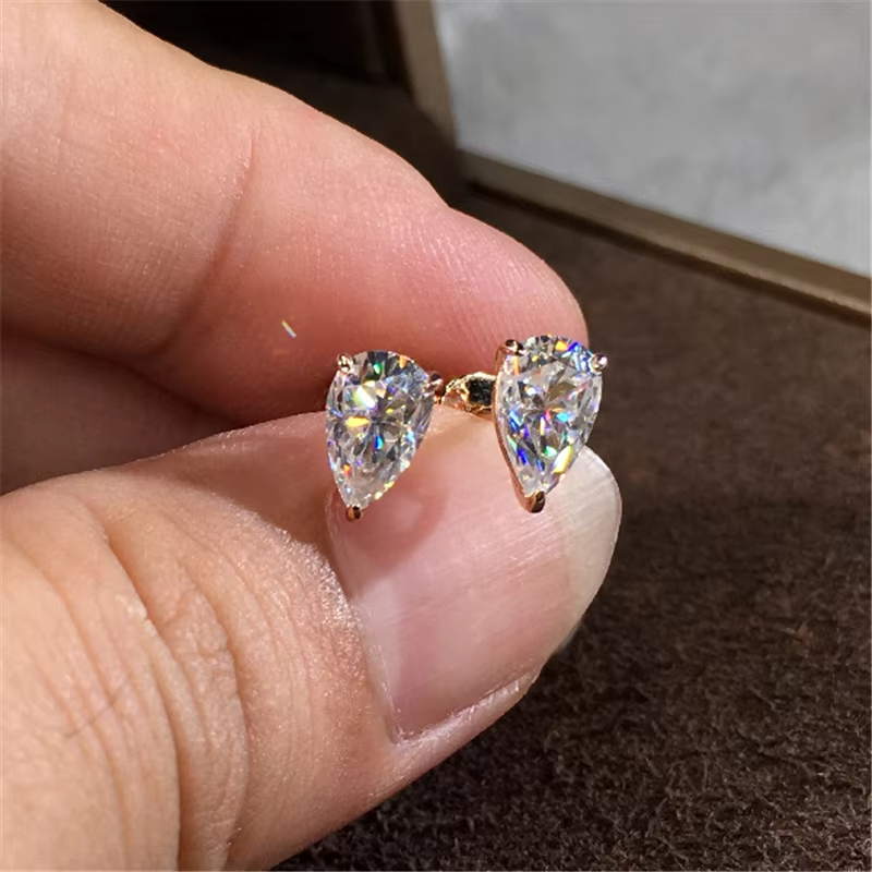 Pear Cut Solitaire White Zircon Stud Earrings Luxury Crystal Water Drop Stone Jewelry Gold Silver Color Tiny Earrings For Women