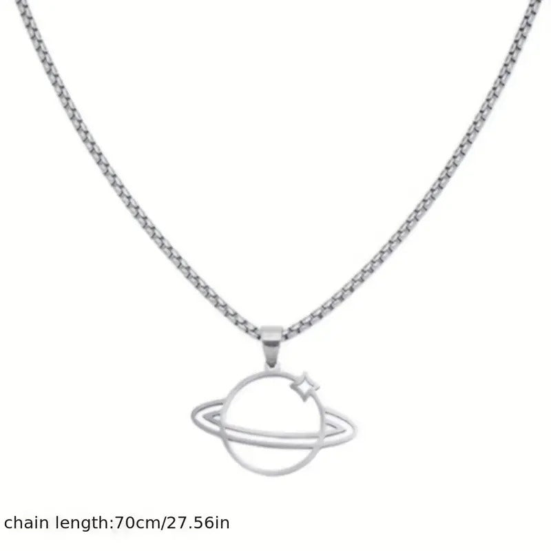 1pc Hollow Planet Pendant Necklace, Titanium Steel Necklace, Men Hip-hop Sweater Chain Accessories Collarbone Chain