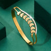 Stylish Leaf Design Zircon Open Bangle Bracelet Stainless Steel Hand Jewelry For Anniversary Gift