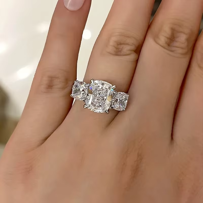 2024 Geometric Cubic Zirconia Crystal Rings for Women Temperament Bridal Wedding Accessories Luxury Female Party Jewelry