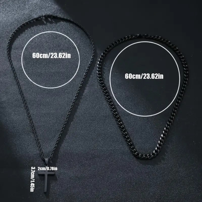 2pcs Fashion Stainless Steel Necklace Set, Simple Black Cross Necklace, Men's Hip Hop Casual Necklace Accessories Set
