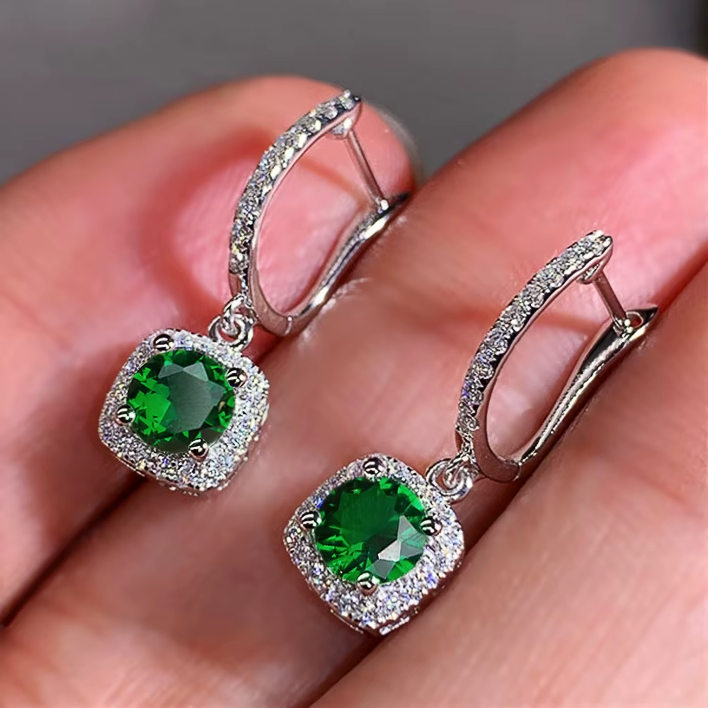 Huitan New Trendy Square Shape Drop Earrings Brilliant Bridal Engagement Wedding Jewelry Elegant Female Dangle Earring Nice Gift