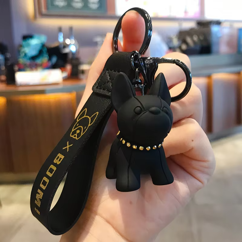 2024 Fashion Cool French Bulldog Keychain PU Leather Dog Keychains For Women Bag Pendant Jewelry Trinket Car Key Ring Key Chain