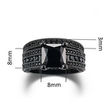 Load image into Gallery viewer, Fashion Couple Jewelry Lovers Rings Women's Black Zircon Engagement Ring Set Men's Stainless Steel Wedding Band Anniversary Gift
