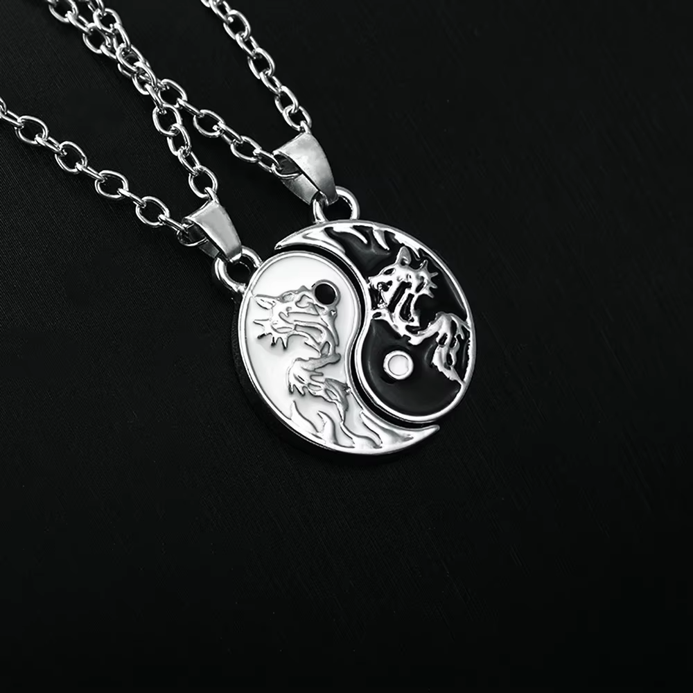 2 Pcs/Set Tai Chi Necklace Alloy Yin Yang Pendant Necklace Birthday Jewelry Gift