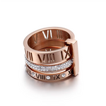 Load image into Gallery viewer, Trendy Shell Stainless Steel Rings Rings for Women Girls Three Layers Roman Numerals Rhinestone Bridal Women Rings Jewelry
