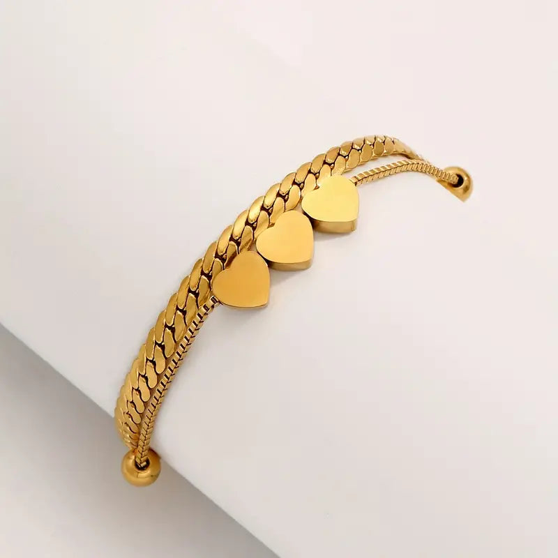 Trendy Double-layer Stainless Steel Chain Heart Bracelet For Men