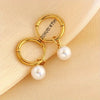 1 Pair 18K Gold-plated Stainless Steel White Bead Drop Earrings, Cute Style Simple Ear Jewelry For Girls