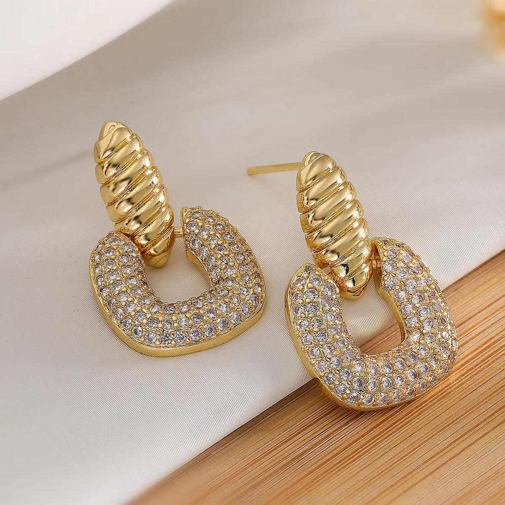 NEWBUY High Quality Gold Color Boho Style Geometric Drop Earrings For Women Shiny AAA CZ Jewelry