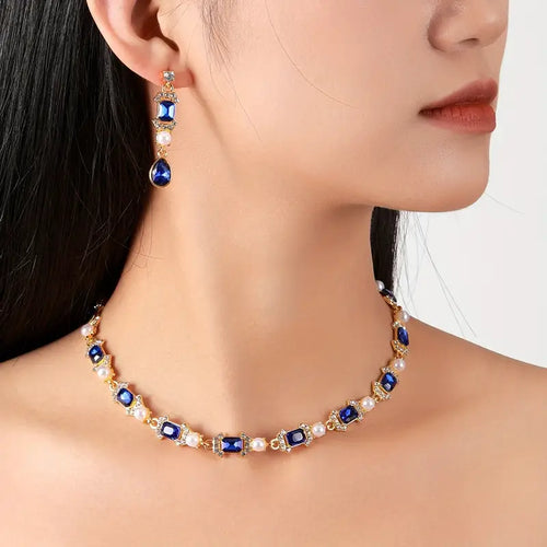 1 Pair Of Earrings + 1 Necklace Elegant Jewelry Set 14k Gold Plated Multi Colors For U To Choose Evening Party Decor Dupes Luxury Jewelry