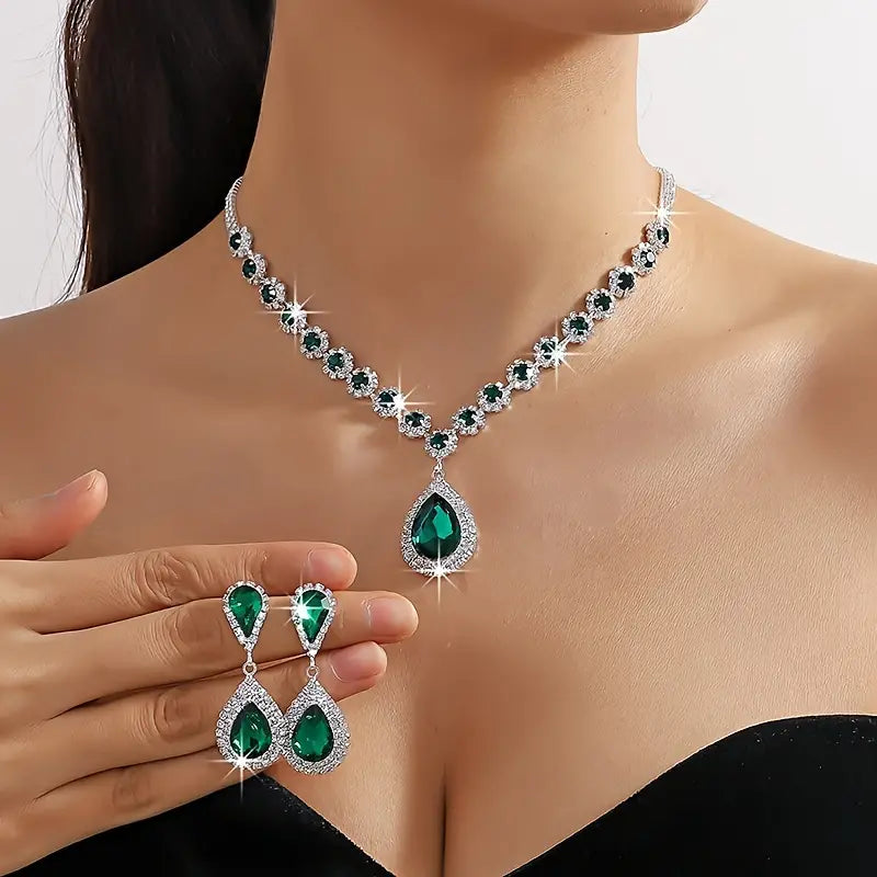 Luxurious Droplet Rhinestone Earrings and Pendant Necklace Set - Shiny Inlaid Dangle Design, Bling Bling Style, Ideal for Banquet and Wedding Occasions, High-Quality Jewelry with Exquisite Craftsmanship, Perfect Gift for Loved Ones
