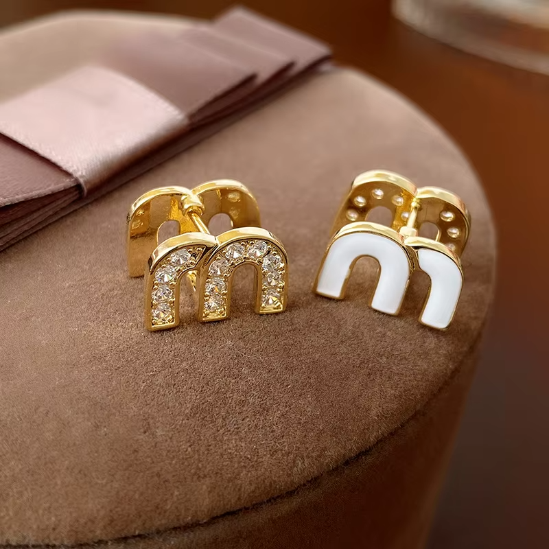 Zircon Drop Oil M Letter Ear Buckle Female Design High-grade Sense Stud Earrings for Women Fashion Light Luxury Jewelry Gifts