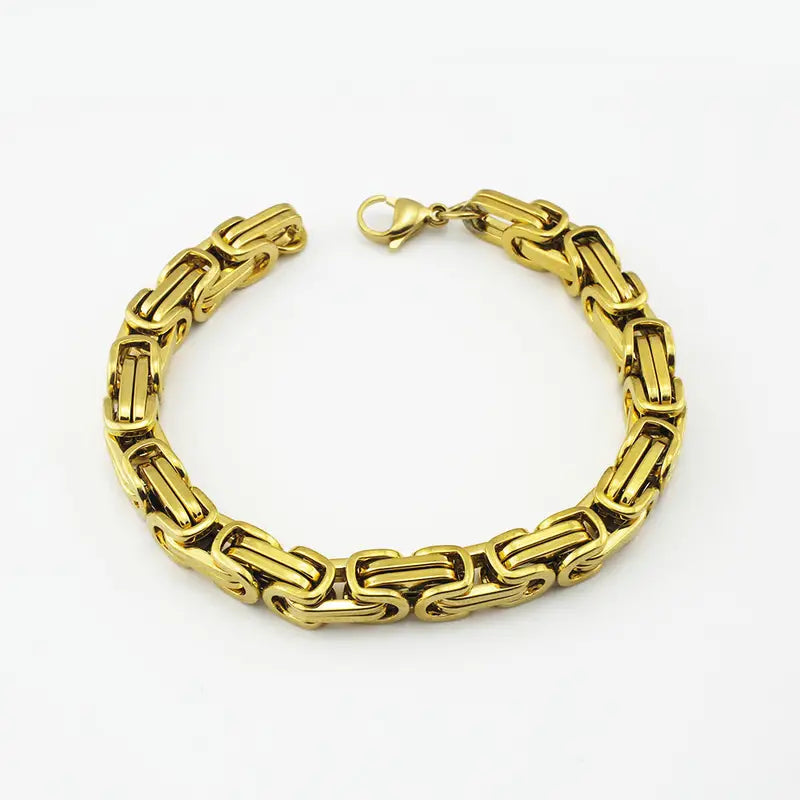 Fashion 304 Stainless Steel Mens Byzantine Chain Gold Plated Bracelet Necklace Jewelry