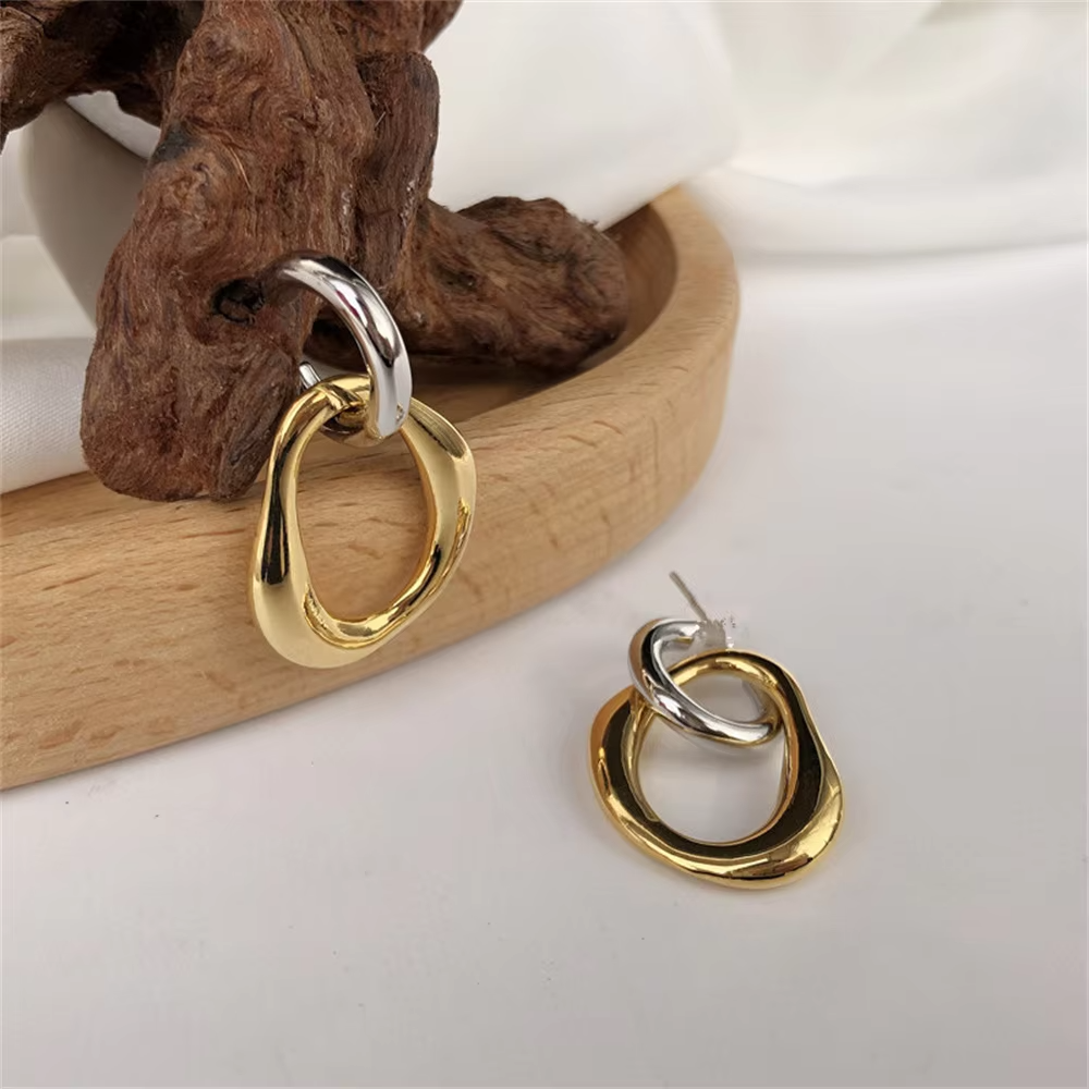 Geometric Contrast Color Splicing Earrings Simple Irregular Alloy Drop Earring For Women Fashion